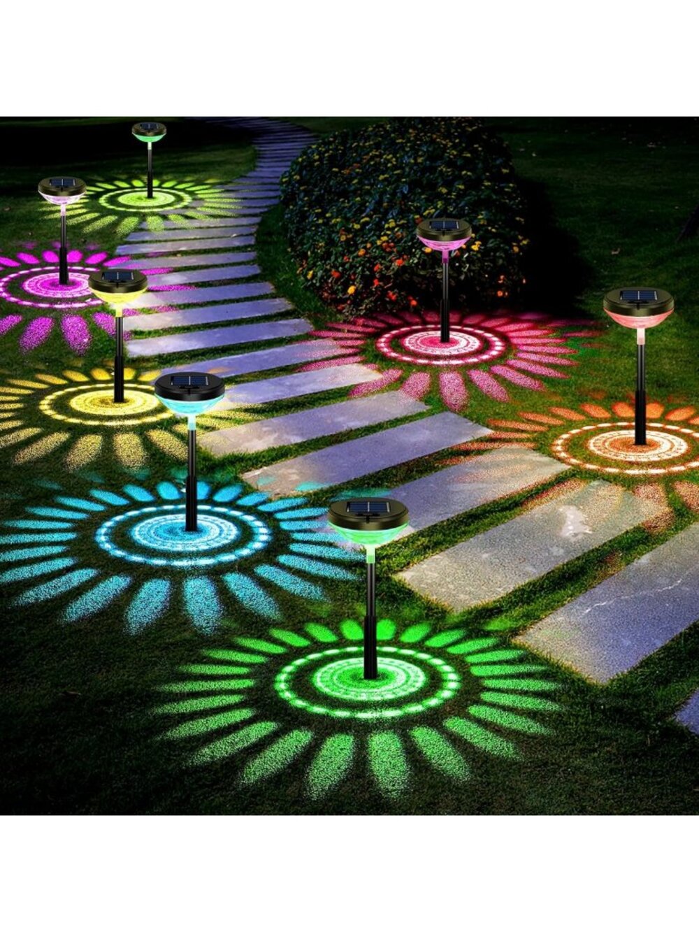 8 Pack Solar Pathway Lights - Multicolor & Warm White LED, Waterproof Outdoor
